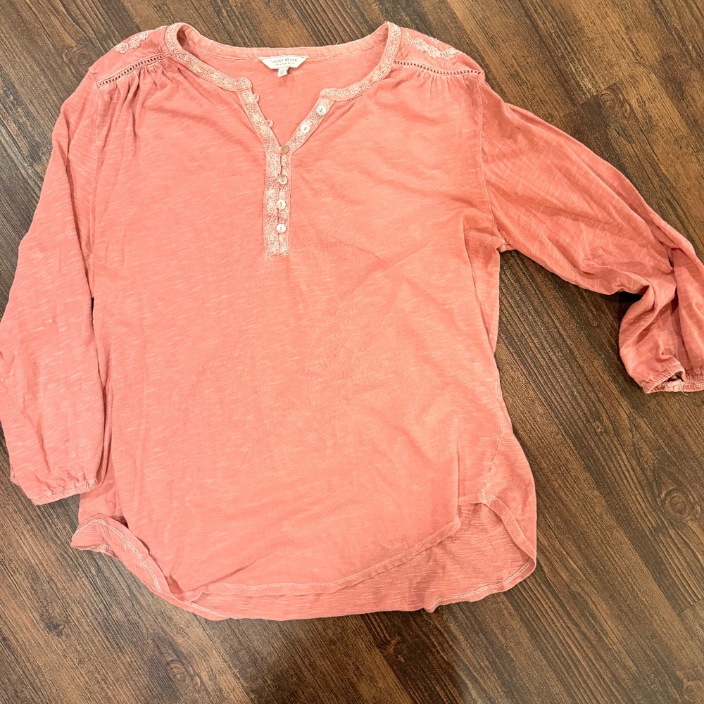 Lucky Brand Coral Pink Boho Blouse | 100% Cotton  | Women’s Medium